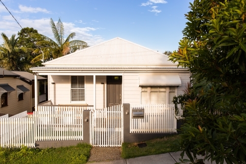 white renovated workers cottage style house in Brisbane - Australian Stock Image