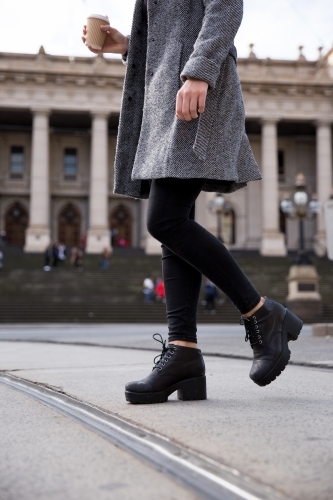 Winter Walk by Parliament Melbourne - Australian Stock Image