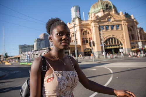 Woman Exploring Melbourne on Foot - Australian Stock Image