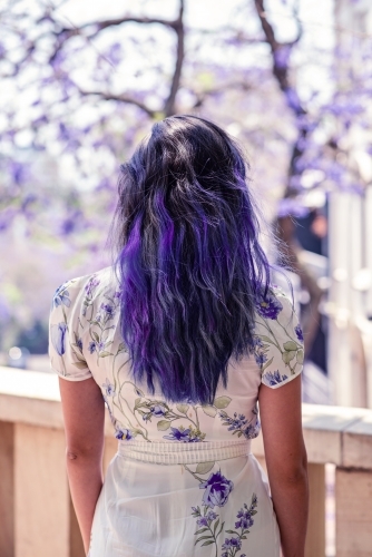 woman with purple hair - Australian Stock Image