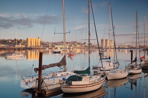 Yachts & reflections on the Mersey River, Tasmania - Australian Stock Image