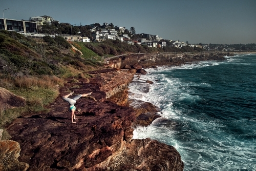 Yoga woman ocean - Australian Stock Image