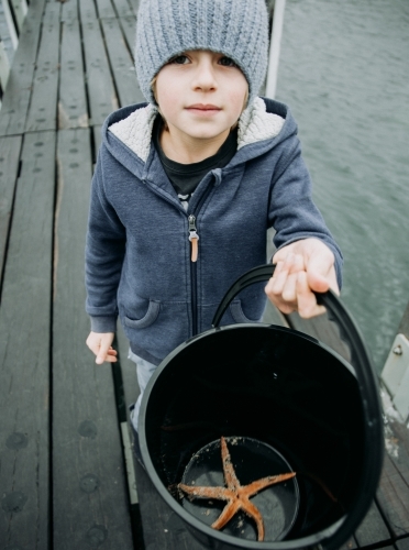 Young boys discover Starfish - Australian Stock Image