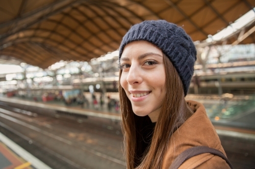 Young Woman At the Station - Australian Stock Image