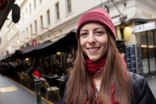 Young Woman Enjoying Melbourne Lanes - Australian Stock Image