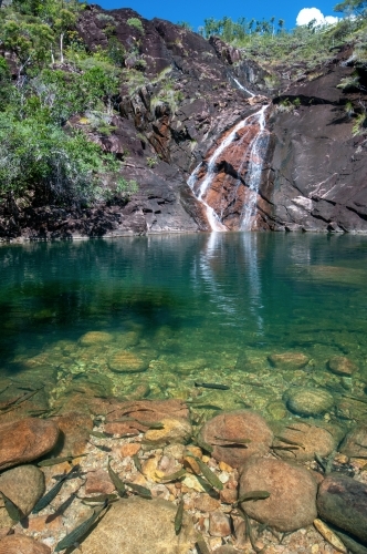 Zoe Falls with a still pool with fish - Australian Stock Image